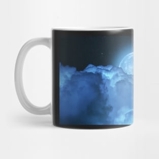 Blue super moon glowing against starry cloudy sky Mug